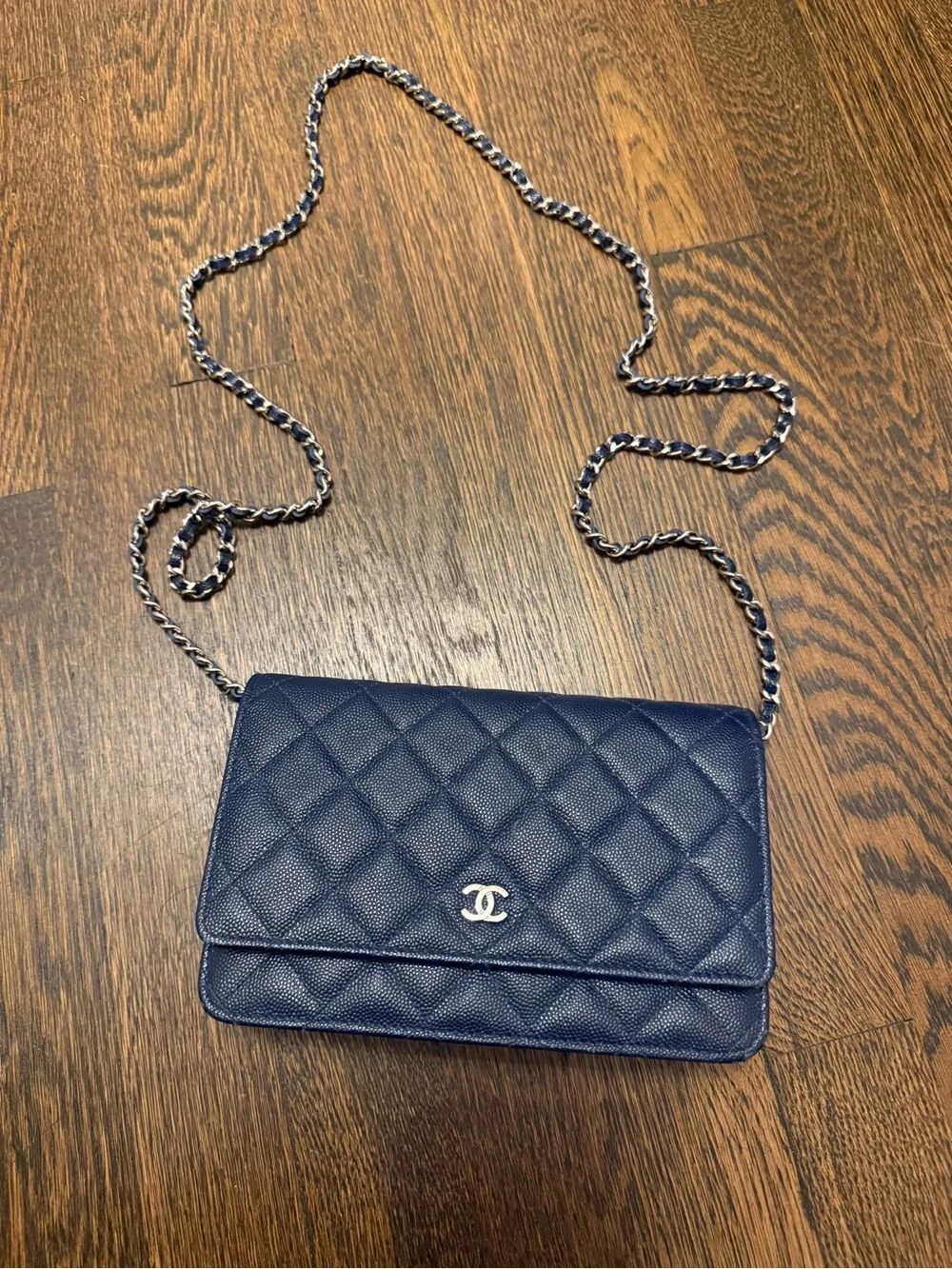 Chanel Classic Wallet on Chain WOC Navy Caviar Leather Silver Hardware